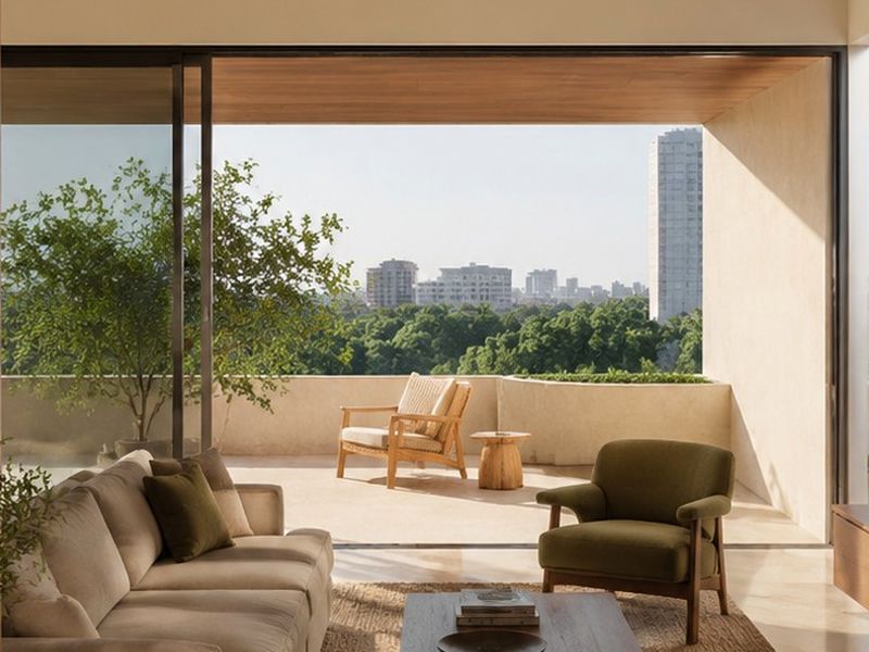 Terrace view: Indoor-outdoor living with city greens.